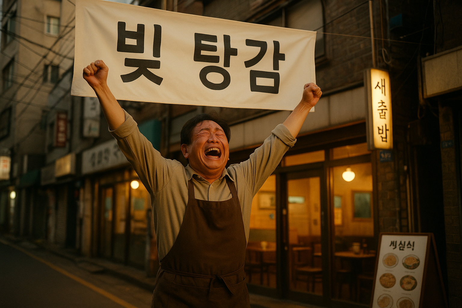 빚 탕감 축하하는 소상공인