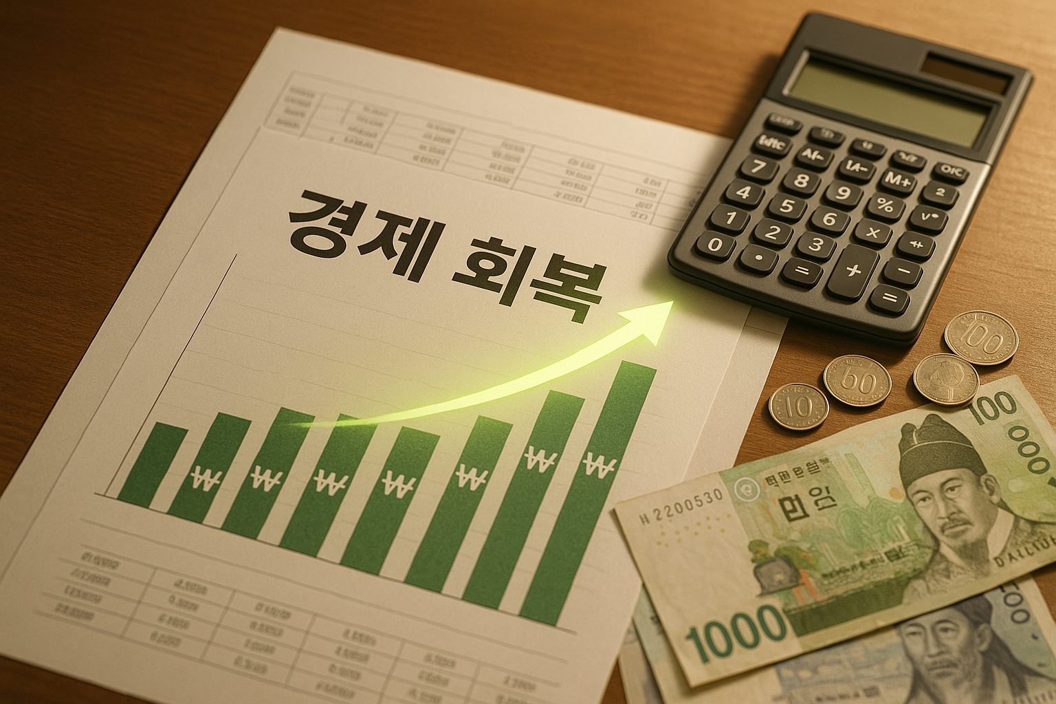 경제 회복을 상징하는 그래프와 지표