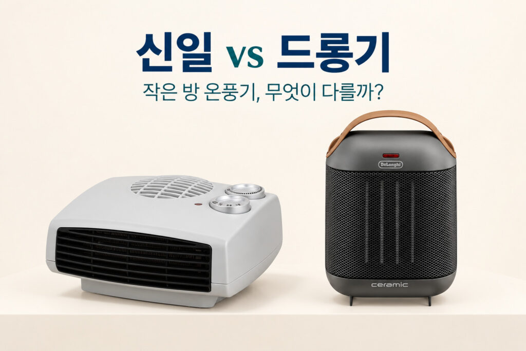 신일 드롱기 온풍기 비교 사용 상황과 제품 선택 기준을 안내하는 이미지