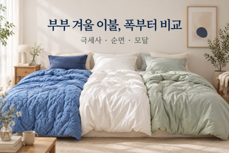 부부 겨울 이불, 폭부터 비교 · 침실 사용 상황