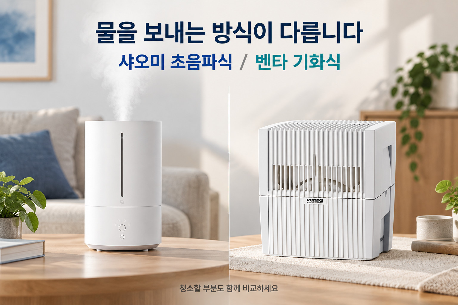 샤오미 vs 벤타 가습기 비교 · 물을 보내는 방식이 다릅니다 · 샤오미 벤타 가습기 비교
