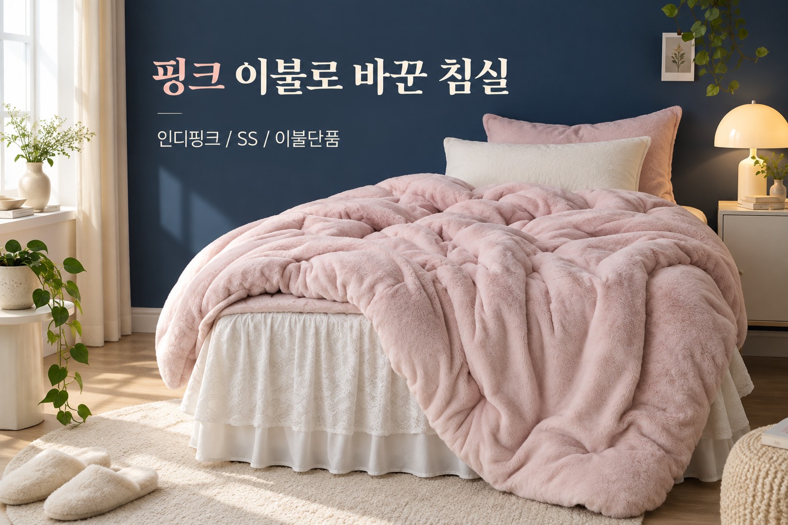 핑크 이불로 바꾼 침실 · 베이직톤 노스베어 이불