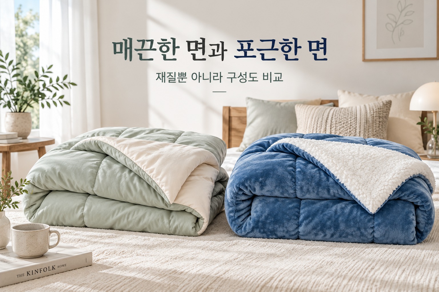 모달 vs 극세사 · 매끈한 면과 포근한 면 · 모달 극세사 이불 비교