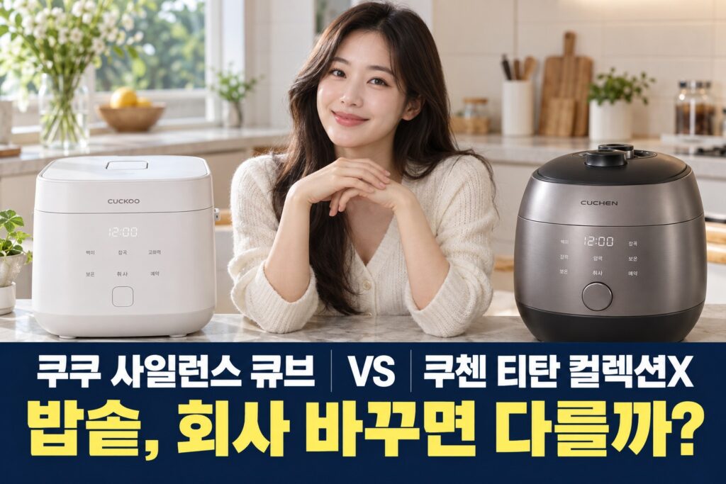 쿠쿠 사일런스 큐브 vs 쿠첸 티탄 컬렉션X 경쟁사 제품 비교 AI 썸네일