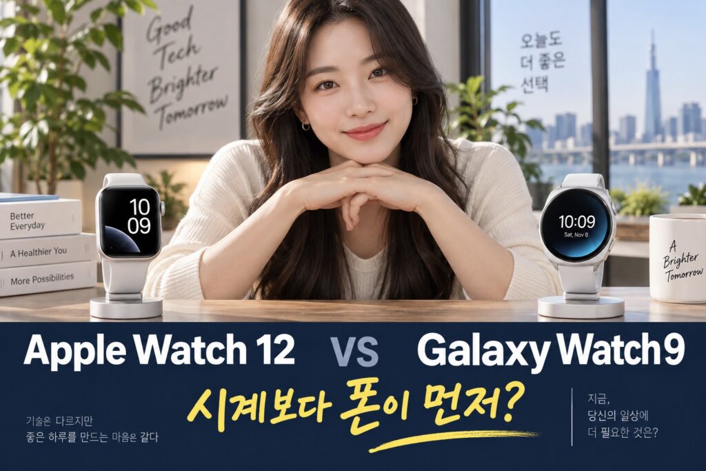 애플워치12 vs 삼성 갤럭시워치9 경쟁사 제품 비교 AI 썸네일